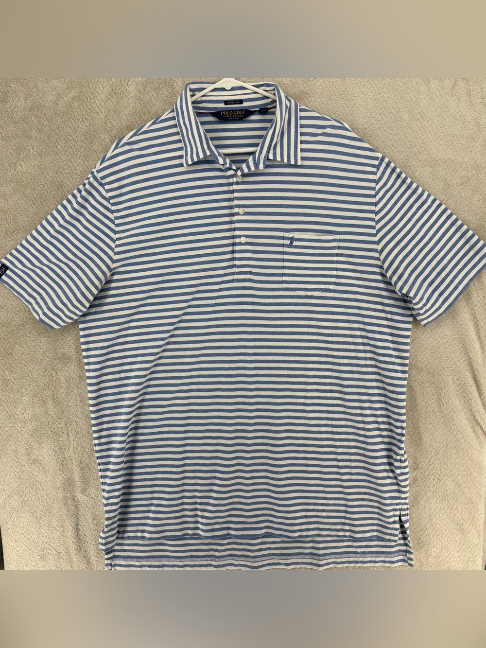 Polo Golf Ralph Lauren Men’s Blue White Striped Polo Shirt Pima Cotton XL
